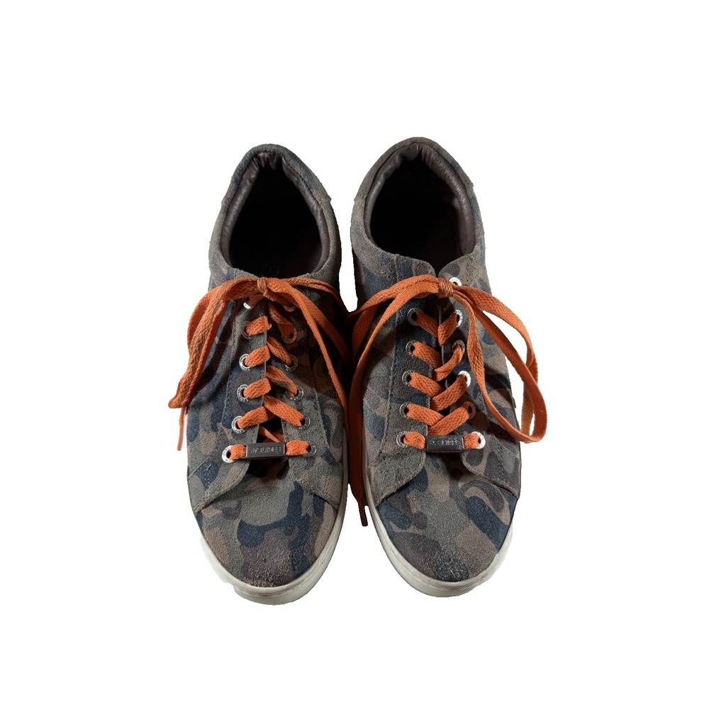 J/Slides NYC Camo Suede Platform Sneakers Orange Laces Women's Size 8